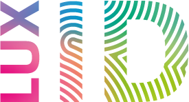 The LuxID logo - the letters LuxID filled with thumbprint swirls